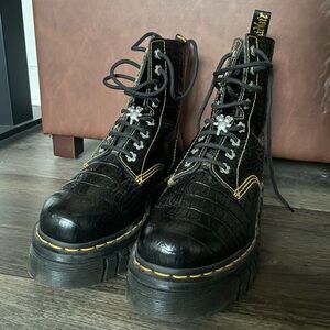 Heaven Marc Jacobs x Dr Marten Black Croc-Embossed Combat Boots
